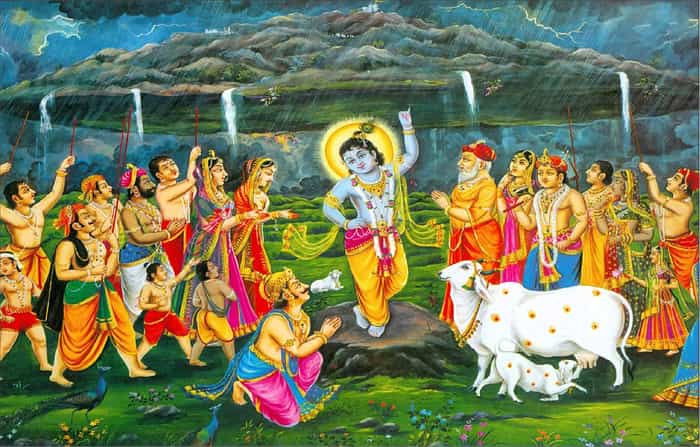 Govardhan Puja - Krishna lifting Govardhan Parvat