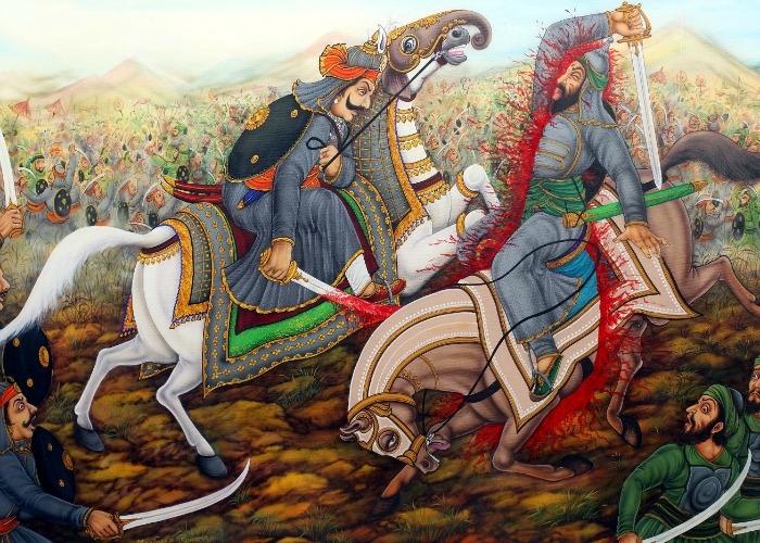 The spear rammed Mughal commander Sultan Khan's body and the horse into the ground when attacked by Amar Singh in the First Battle of Dewair/Diver 1582
